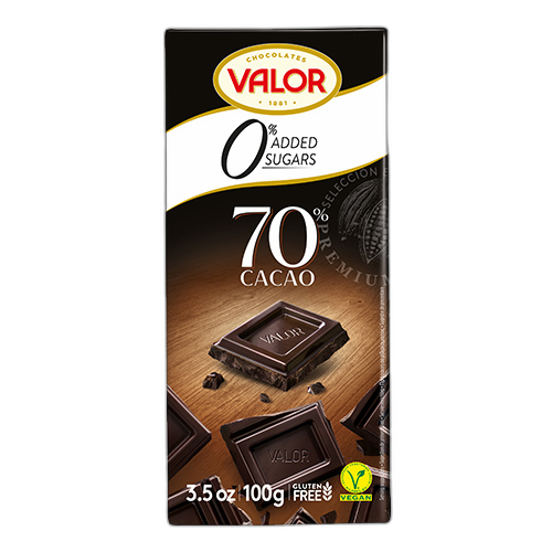 შავი შოკოლადი Valor უშაქრო (სტევიათი) 70% 100 გ