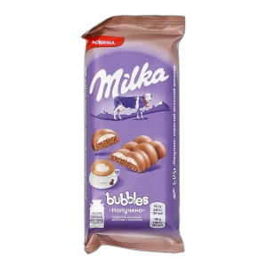 შოკოლადის ფილა ”მილკა ბაბლზი” კაპუჩინოს შიგთავსით 97გრ