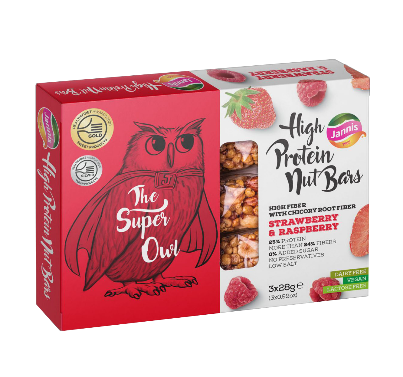 ჯანისი - პროტეინის ბარი თხილით და მარწყვით, ულაქტოზო 28გრ.