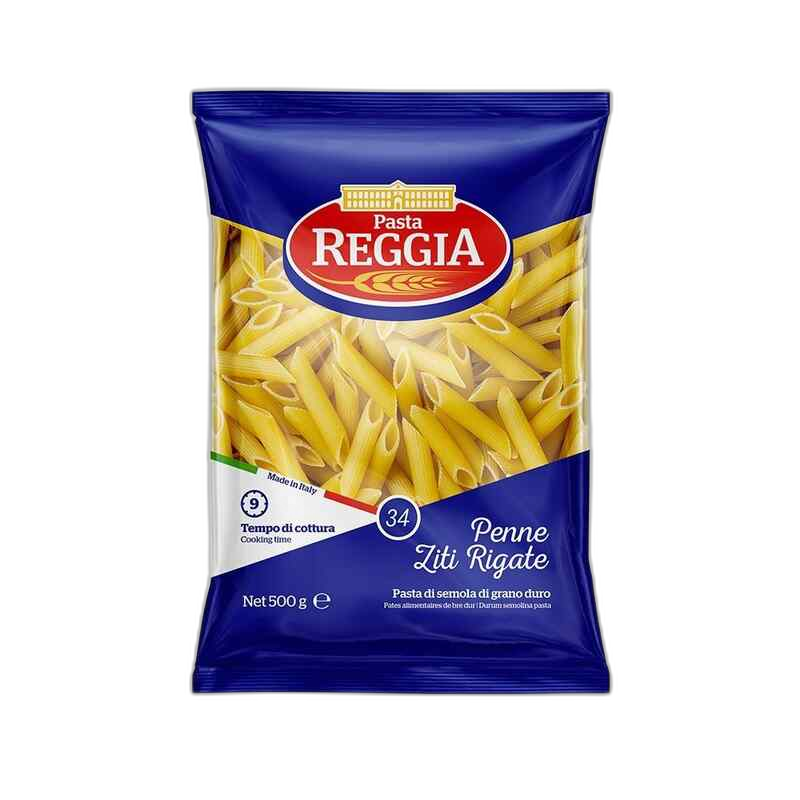 REGGIA-მაკარონი "პენეზიტი რეგატი" (კალმები ზოლიანი) 500გრ.