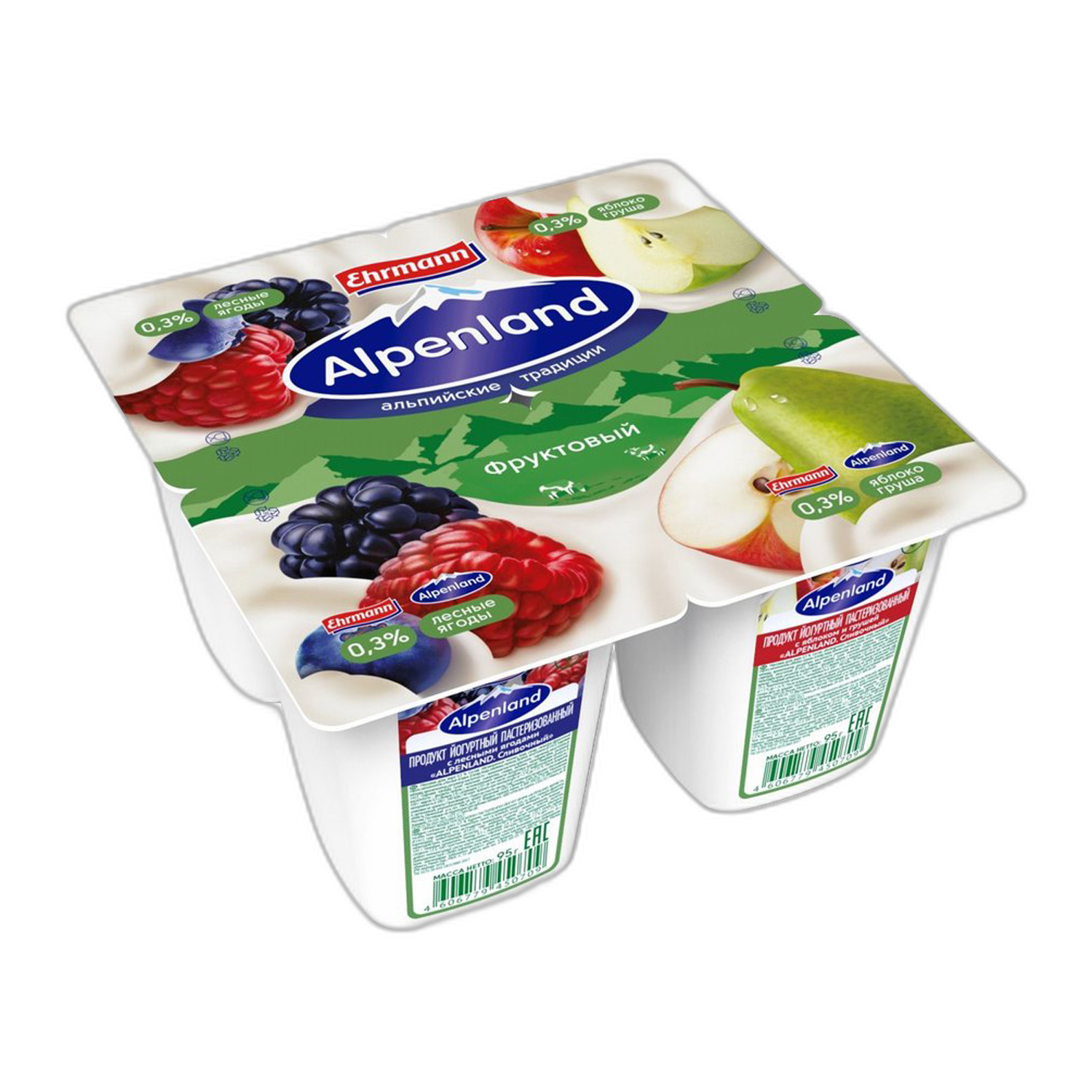 იოგურტი/ალპენლენდ ტყის კენკრა ვაშლი-მსხალი 3%/95გრ 4606779450709